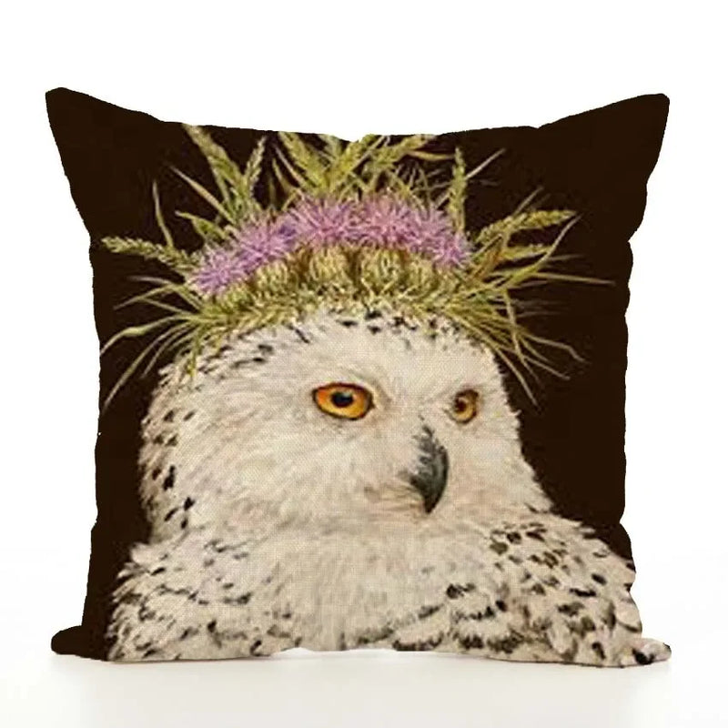 Squirrel Bird Bear Fox Animal Printed Cotton Linen Pillowcase by Axyaa
