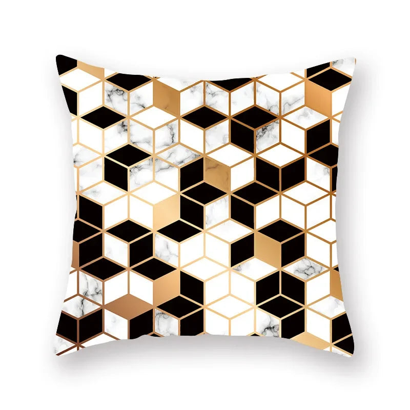 Axyaa Luxury Gold Black Geometric Marble Stripe Pillowcase