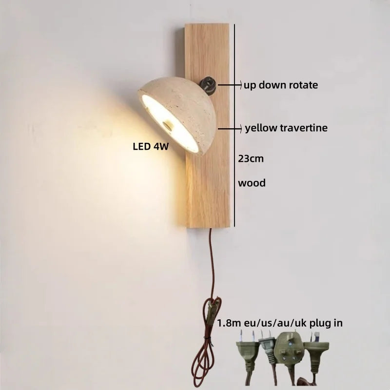 Axyaa Wooden LED Wall Lamp with Switch, E27 Bulb, Yellow Travertine - Wandleuchte