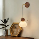 Axyaa LED Wall Sconce Walnut Wood Pull Chain Switch Art Light