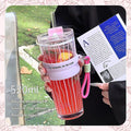 Axyaa Glass Straw Water Bottle for Girls, Large Capacity Ice Cup with Lid
