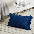Axyaa Boho Velvet Plaid Lumbar Pillow Covers with Pom-poms for Home Decor
