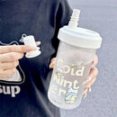 Axyaa Cat Straw Water Bottle with Lid - Bubble Milk Tea Plastic Cup