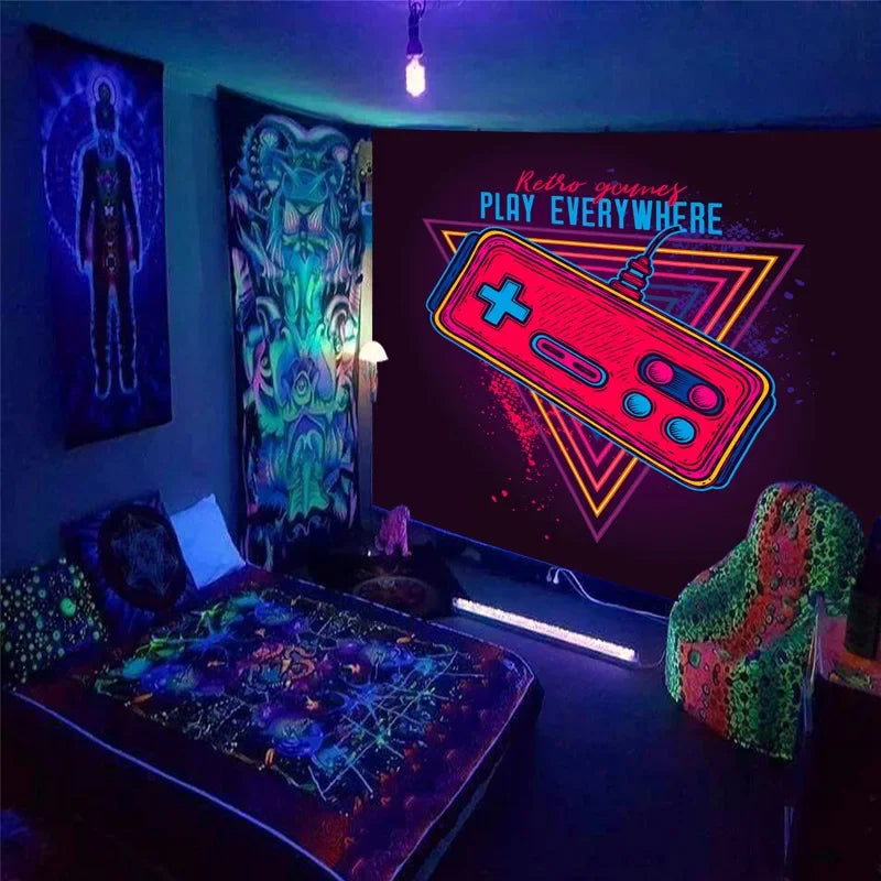 Axyaa Mushroom Glow Tapestry Trippy Gaming Wall Hanging Hippie Psychedelic Decor