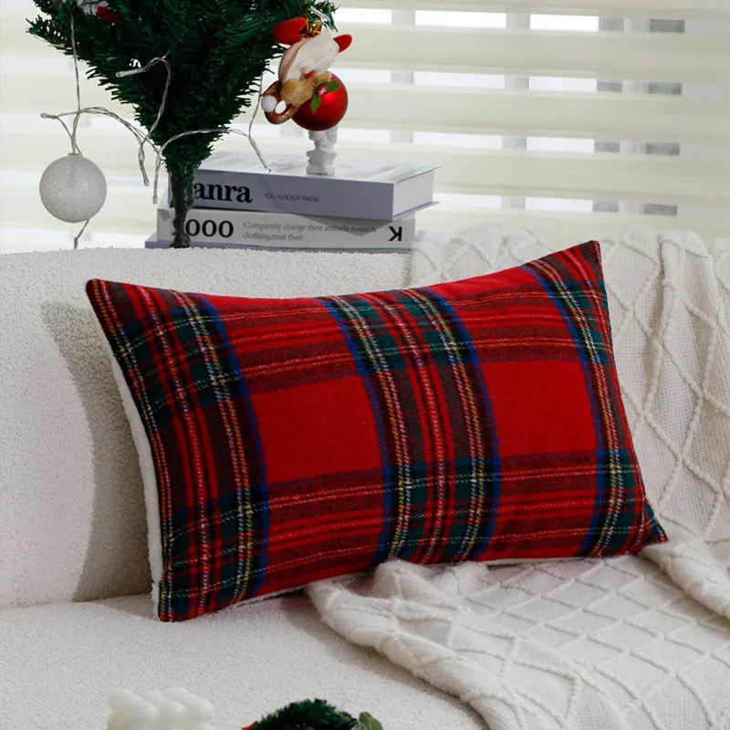 Axyaa Christmas Plaid Cushion Cover 45x45cm - Festive Home Decor & Party Essential