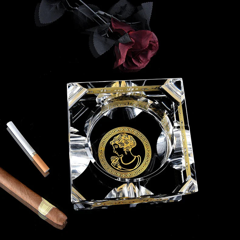 Axya Crystal Glass Hand-Gilt Square Ashtray - European Design for Home & Office