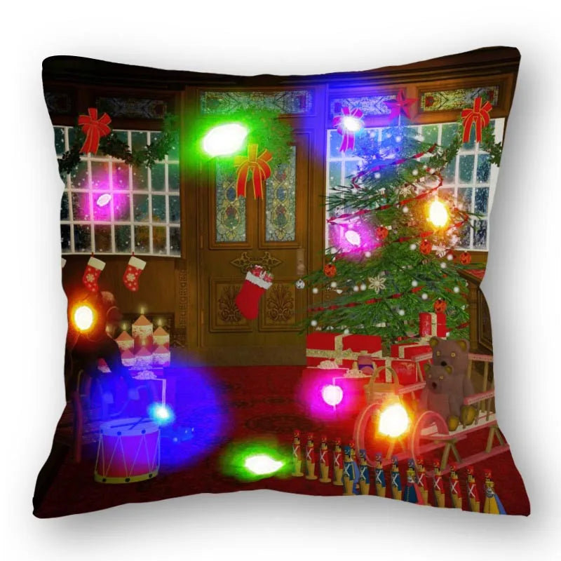 Christmas Santa LED Light Pillowcase for Home Decor, 45x45cm - Axyaa