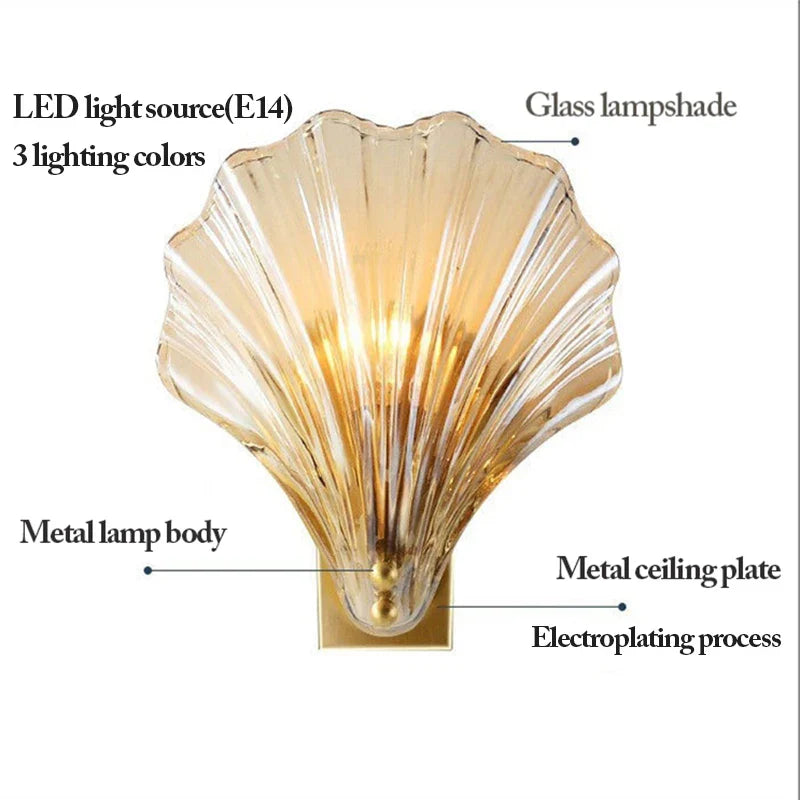 Axya Modern Shell LED Wall Lamp Glass Shade Indoor Lighting for Home Decor