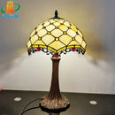 Axyaa Beige Bead Table Lamp Tiffany Style European Retro Glass 220V E27 Metal Base