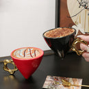 Axyaa Plum Triangle Ceramic Cone Cup - Stylish Coffee Mug for Home Decor