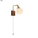 Axyaa Globe Ceramic LED Wall Lights Wood Sconce with Pull Chain Switch