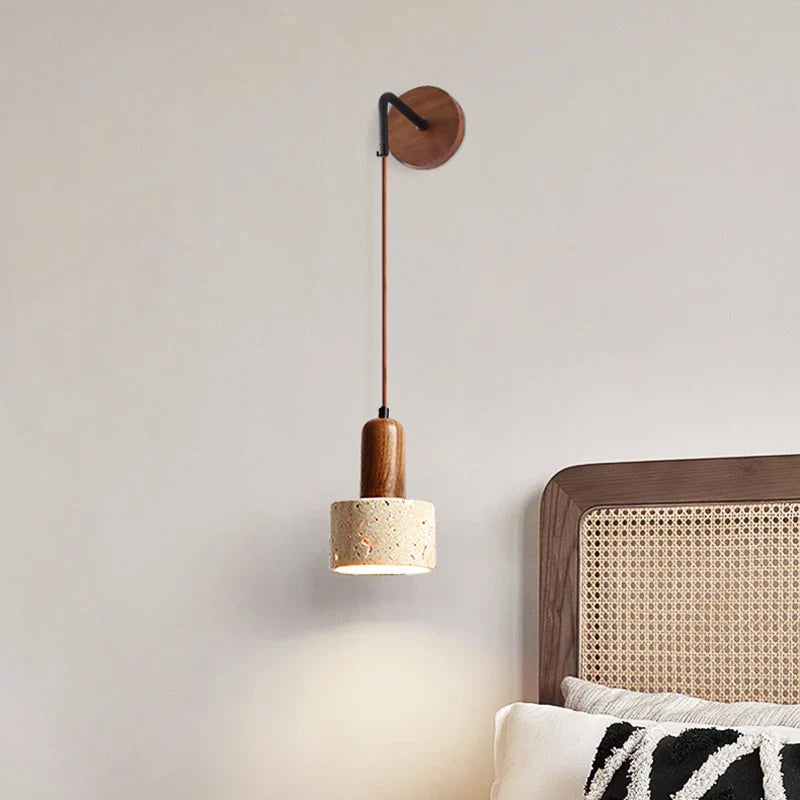 Axyaa Wabi Sabi Stone Wall Lamp in Peach Wood Color