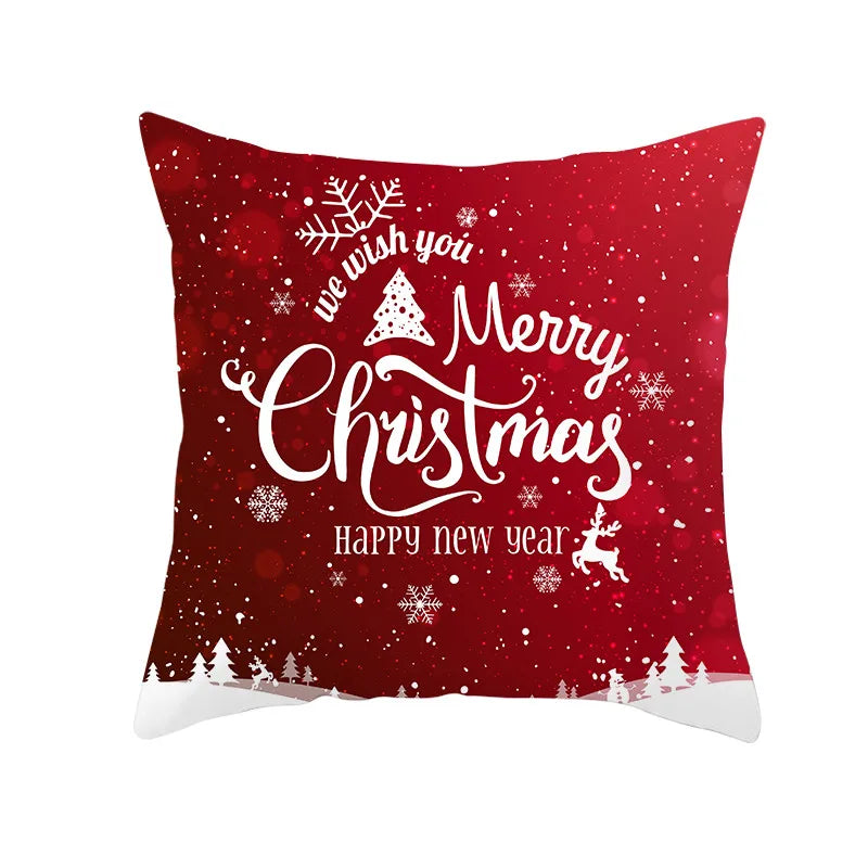 Axyaa Christmas Gift Pillowcase Red Print Cushion Cover for Home Sofa