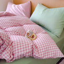 Axyaa Pink Plaid Bedding Set 2025 - Twin/Full/Queen Size - Girls Bed Sheet Set
