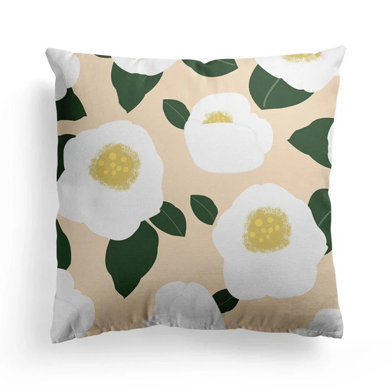 Axyaa Grid Flower Cushion Cover Orange Lemon Pillow Cover Home Decor Sofa Cushions