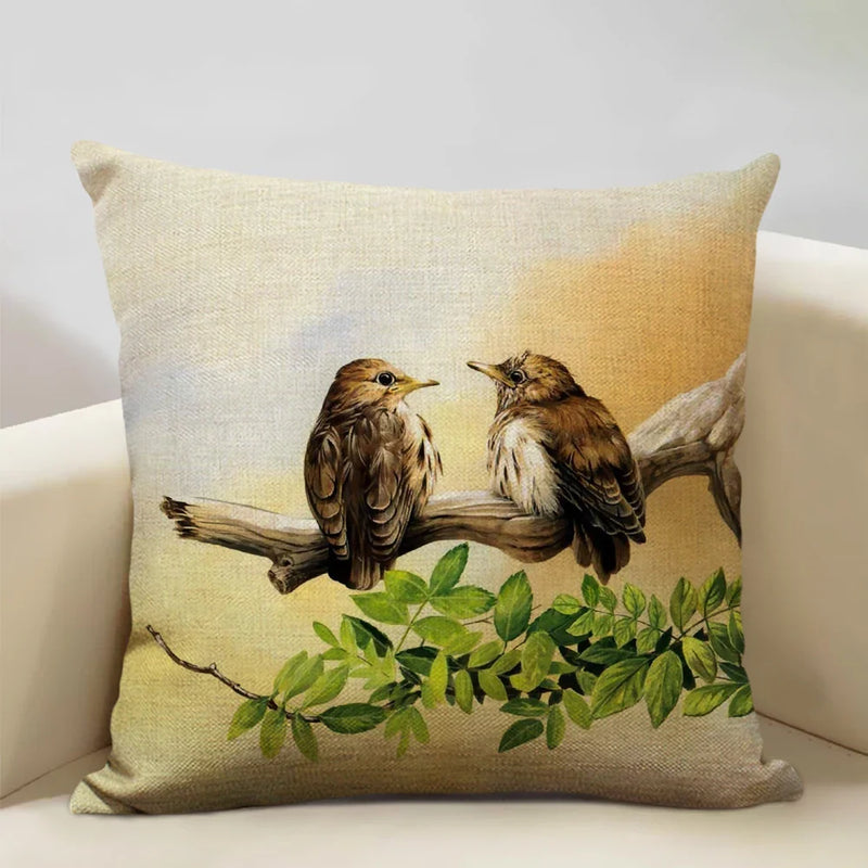 Axyaa Bird Parrot Sofa Cushion Cover 45x45cm Linen Pillowcase for Home & Hospitality