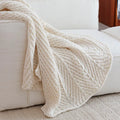 Axyaa Nordic Style Chunky Knit Blanket Cream Beige Cozy Sofa Throw 50x60"