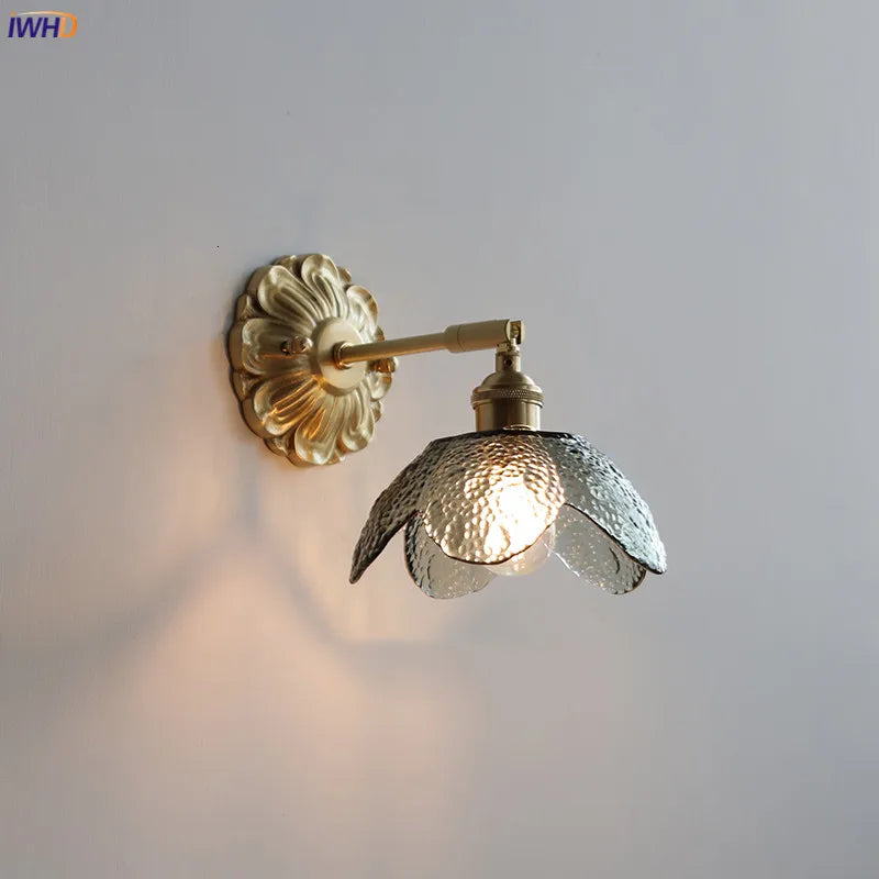 Axyaa Smoke Gray Glass LED Wall Sconce with Adjustable Copper Arm