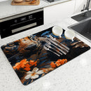 Axyaa Tiger Plant Flowers Drying Mat: Non-Slip Absorbent Tableware Mat
