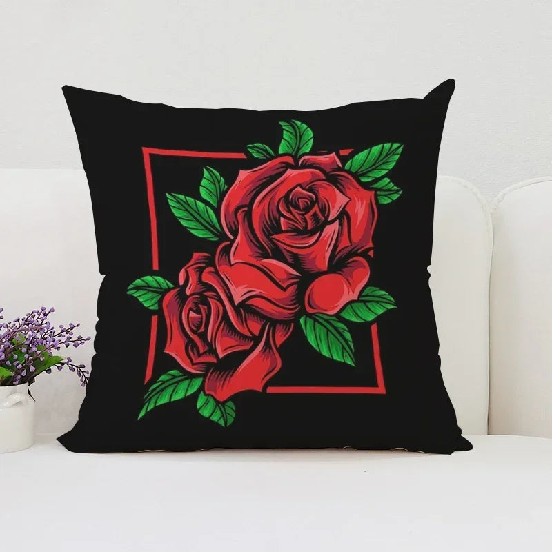 Axyaa Rose Print Pillow Cover - Romantic Home Decor & Gift