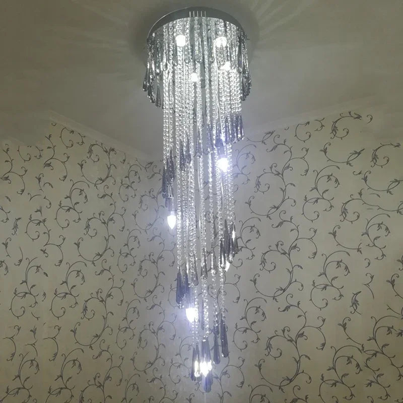 Axyaa Smoky Gray Crystal Chandelier: Modern Luxury Stairway & Corridor Lighting