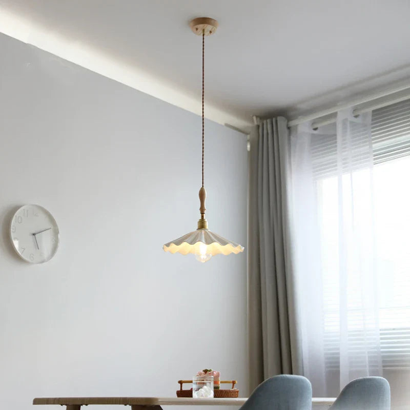 Axyaa Ceramic LED Pendant Light with Wood Copper Socket - 30CM