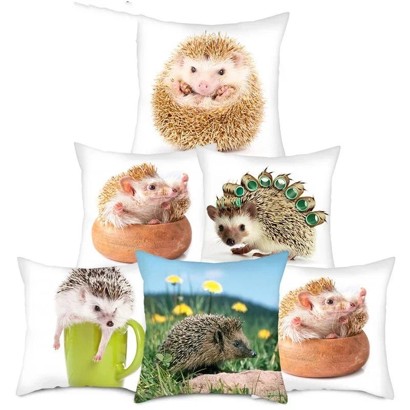 Hedgehog Print Pillow Cover for Home Sofa Decor - Axyaa