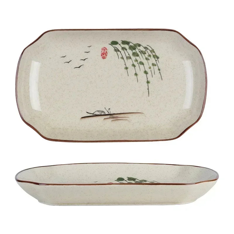 Axya 12" Japanese Fish Plate - Underglaze Ceramic Sushi Tableware