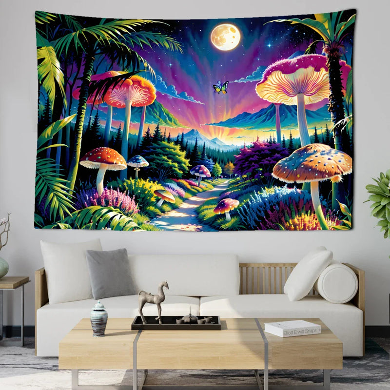 Axyaa Bohemian Mushroom Forest Tapestry - Bedroom & Living Room Wall Decor