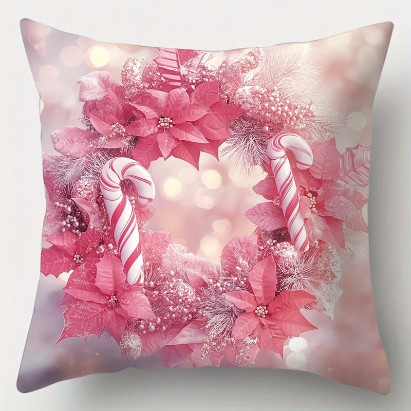 Axyaa Pink Christmas Stick Garland Pillowcase