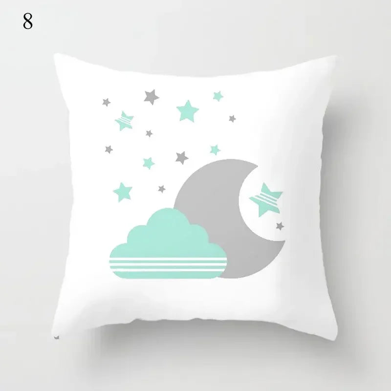 Axyaa Cloud Moon Star Pattern Pillowcase White Grey Letters Printed Home Decor