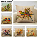 Axyaa Bird Parrot Sofa Cushion Cover 45x45cm Linen Pillowcase for Home & Hospitality