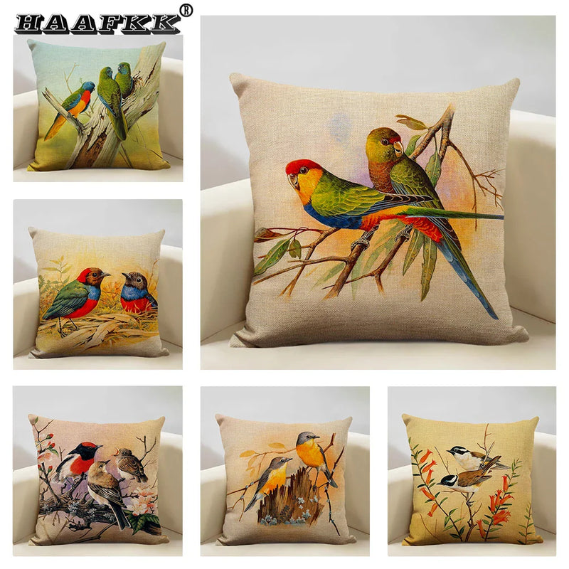Axyaa Bird Parrot Sofa Cushion Cover 45x45cm Linen Pillowcase for Home & Hospitality