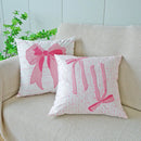 Axyaa Pink Bow Embroidery Flannel Pillowcase - Soft Polyester Sofa Cushion Cover