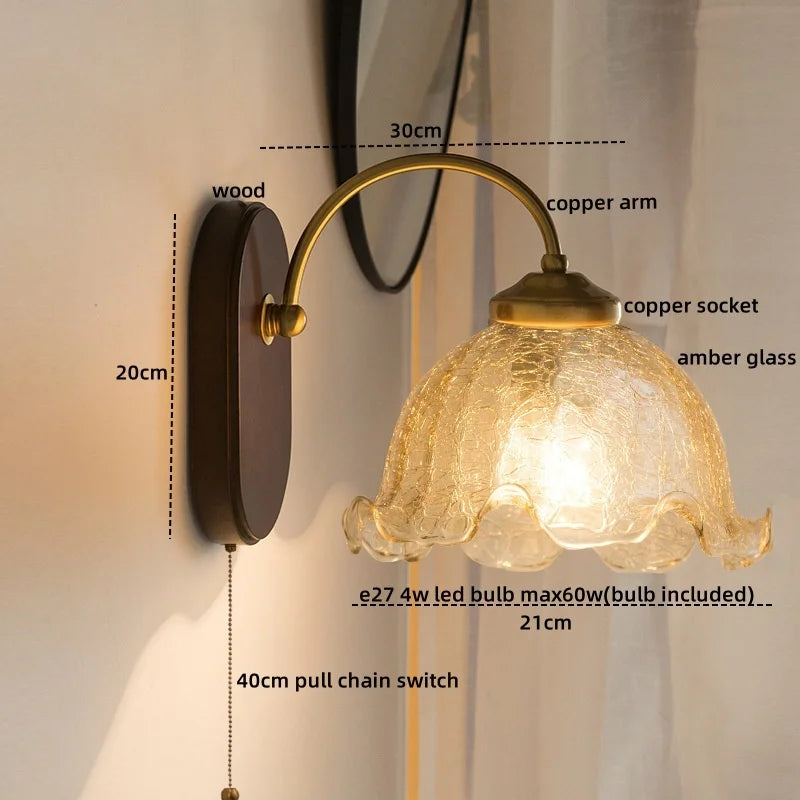 Axyaa Nordic Glass Copper LED Wall Light for Bedroom Bathroom Living Room