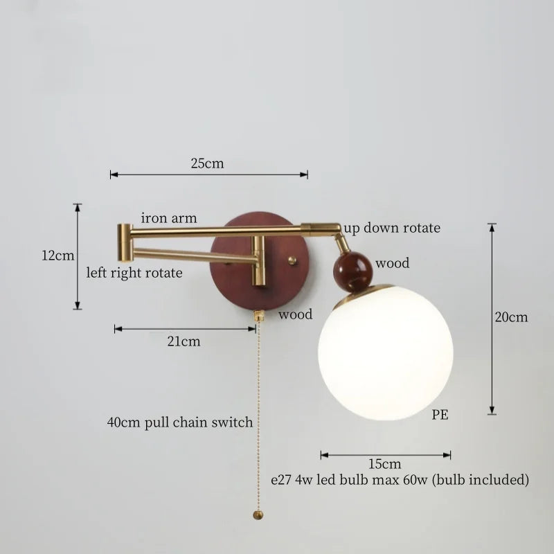 Axyaa White Pumpkin LED Wall Light - Swing Arm Nordic Modern Wandlamp