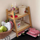 Axyaa Rattan Double-Layer Cup Storage Organizer - Kitchen Shelf for Coffee Corner