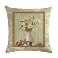 Axyaa Floral Vase Print Linen Cushion Cover 45*45cm