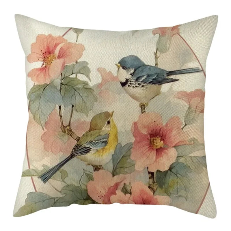 Magpie Print Cushion Cover by Axyaa: Decorative Flora & Fauna Pillowcase for Home