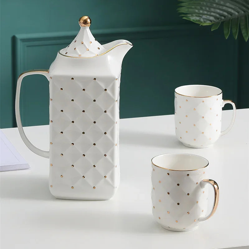 Axya Nordic Gold Ceramic Coffee Set with Tray and Tea Set Pot