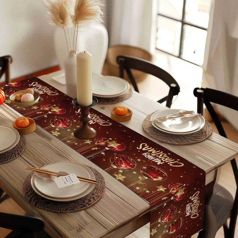 Axyaa Christmas Table Runner Decor - Balls and Stars Design
