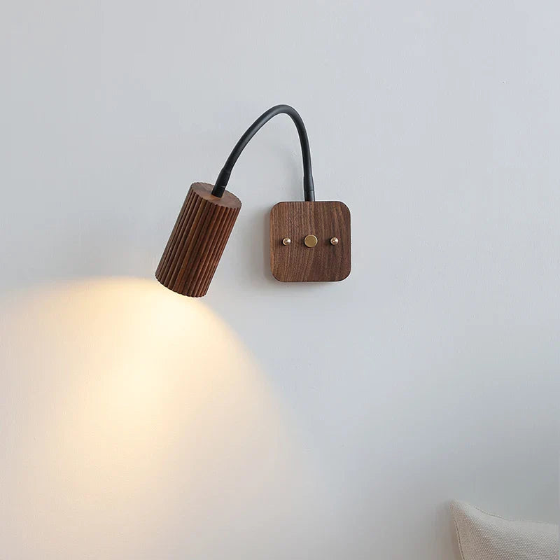 Axyaa Walnut Wood LED Wall Lamp 30cm Black Hose, Modern Nordic Design