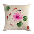 Axyaa Lotus Carp Print Cushion Cover for Home Decor on Mahogany Chair