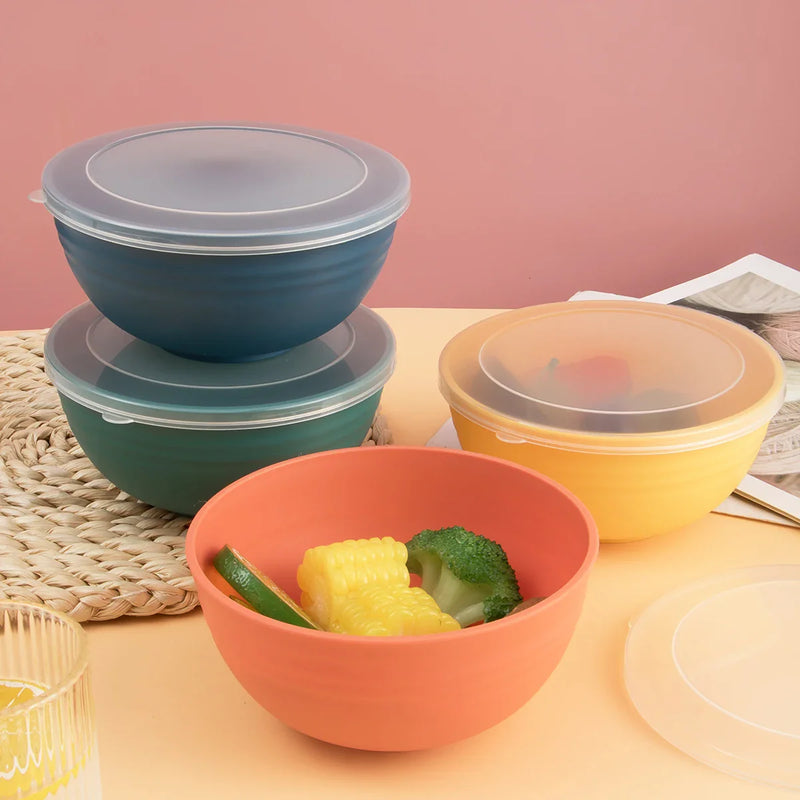 Axyaa 4pcs Bowl Set with Lid & Bento Box for Camping, Picnic, Kitchen Essentials
