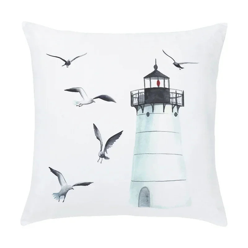 Axyaa Cartoon Sailboat Hot Air Balloon Lighthouse Cushion Cover