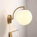 Axyaa LED Wall Light Pull Chain Switch Modern Style Glass Iron Bedroom Lamp