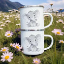 Axyaa Elephant Print Enamel Camping Mug - Creative Handle Drinkware Hiking Cup