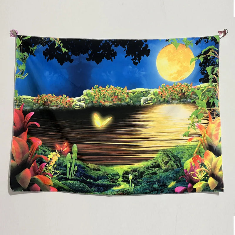 Axyaa UV Mushroom Mandala Tapestry for Home & Bedroom - Psychedelic Aesthetic Room Decor