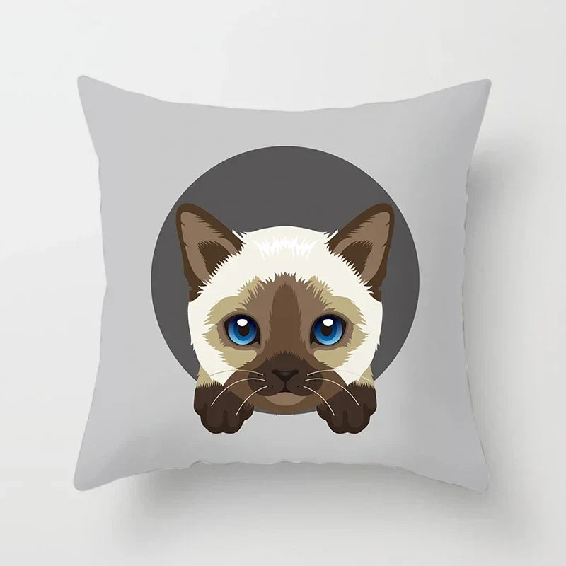 Axyaa Cute Cat Round Head Cushion Cover 45x45cm Polyester Pillowcase Square