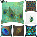 Axyaa Peacock Feathers Cushion Cover Set for Bed and Sofa